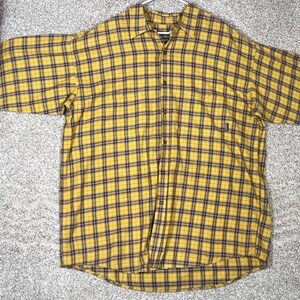 Patagonia Organic Cotton Plaid Flannel Shirt Mens Size 2XLT Yellow Blue Burgundy